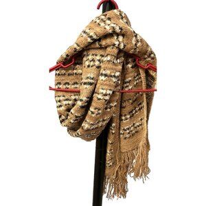 Vintage Andea Handmade 100% Alpaca Wool Striped Beige Fringe Long Scarf Boho